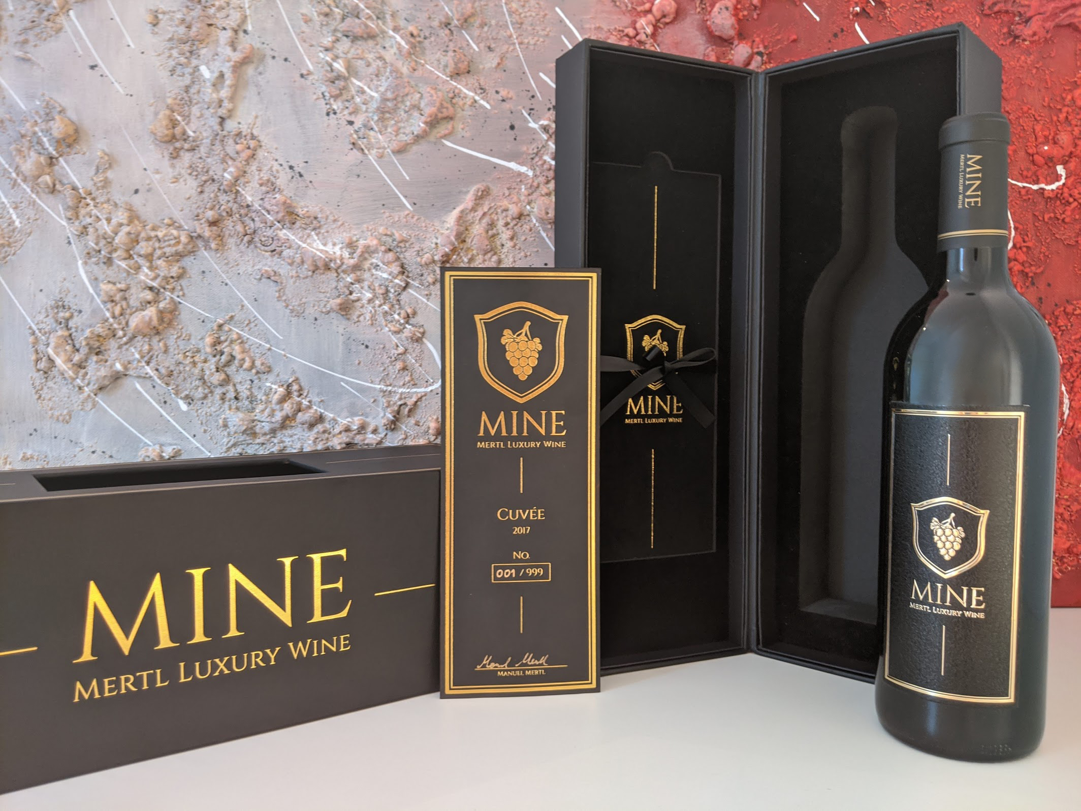 MINE Cuvée 2017 bottle with its luxury presentation box