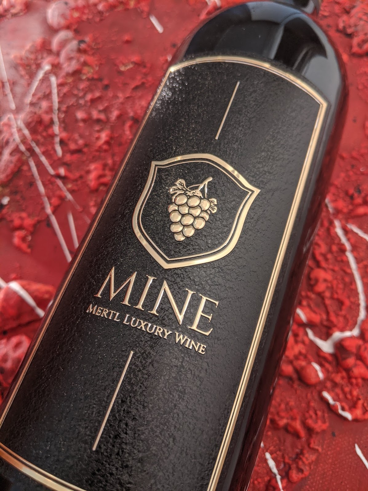 MINE front label reflecting the light
