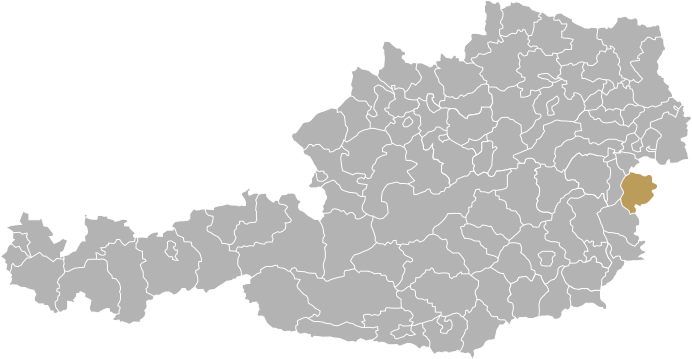 Map of Austria highlighting the Mittelburgenland winegrowing region